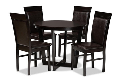 Baxton Studio Irma Dark Brown Faux Leather Wood 5-Piece Dining Set
