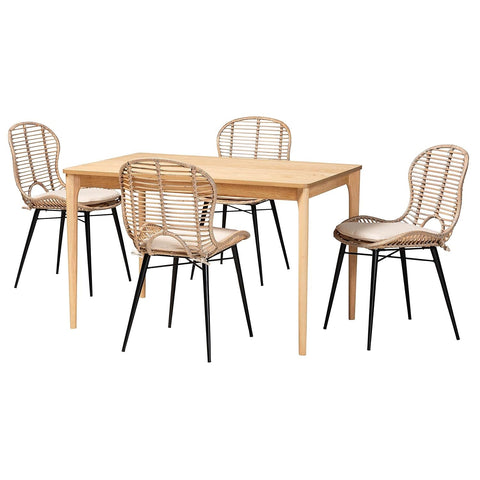 Baxton Studio Brenna 47.2-inch W Dining Set, Greywash/Natural Brown/White, 5-Piece
