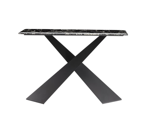 Pasargad Home Luxe Marble Top with Melal Legs Console Table, Black