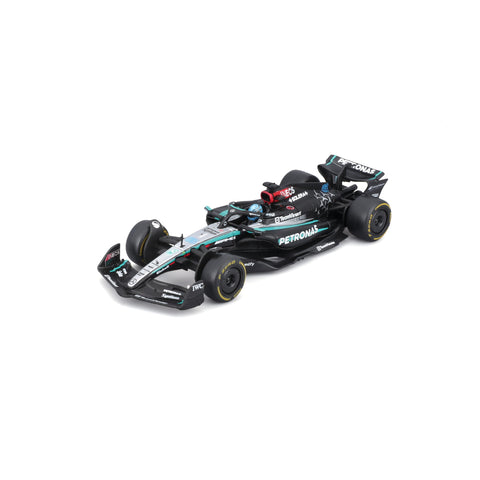 Bburago 1:43 Scale 2024 Formula Race Mercedes W15 Diecast Vehicle with Helmet, Russell #63