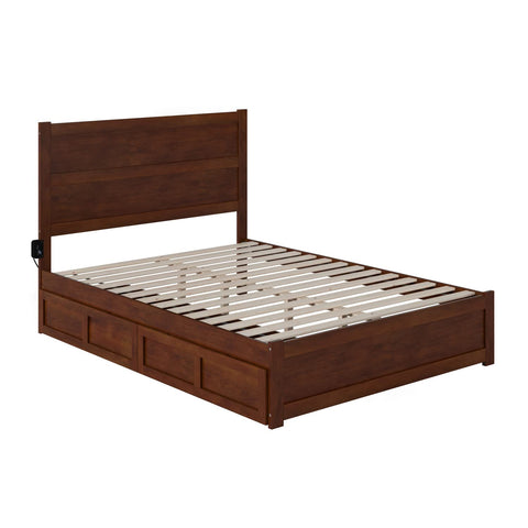 NoHo Queen Bed with Footboard and 2 Drawers in Walnut