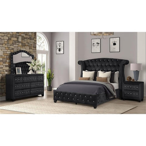 Matrix Furniture Group Sophia King 4 Pc Upholstery Bedroom Set Made with Wood in Black