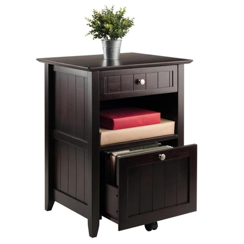 Oakestry Burke File Cabinet with Wainscoting Panels – Coffee Finish Solid & Composite Wood Office Storage with Drawer and Open Compartment for Files and Supplies