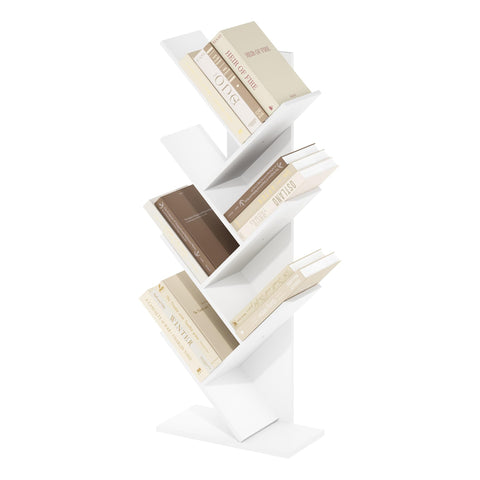 Furinno Tree Book Shelf, 7-Tier Bookshelf with Angled Open Shelf, Tree Bookcase for Room Decor, 8.4 x 15.7 x 39.4, for Organization and Storage, for Living Room, Bedroom, Home Office, White