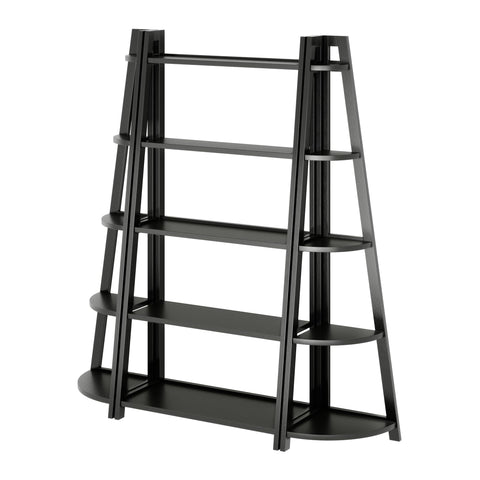 Oakestry Adam 3-Pc Shelving Set, Black – 5-Tier Ladder Shelf & 2 Corner Shelves, Solid Wood Display & Storage Bookcase