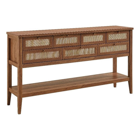 Modway Soma 62 Inch Narrow Rattan Console Table in Walnut - Wood Entry Console for Hallway or Living Room