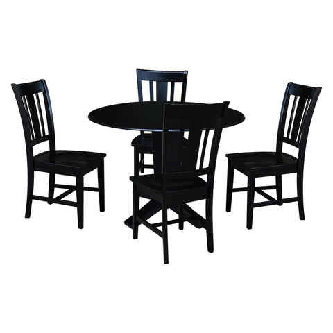 International Concepts 42" Solid Wood Dual Drop Leaf Table with 4 Dining Chairs
