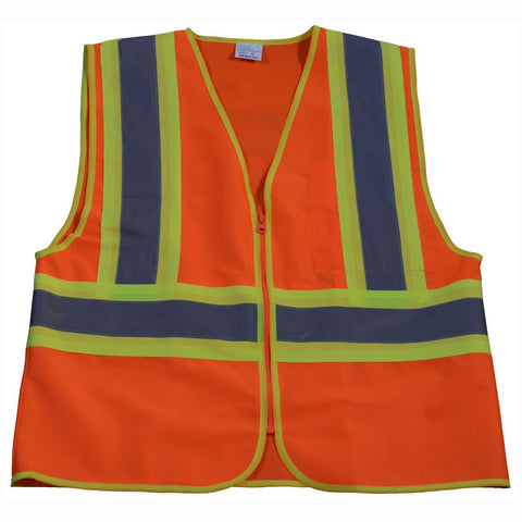 Petra Roc OV2-CB1-2X/3X Safety Vest ANSI Class 2, Two Tone Orange Solid with Lime Contrast Binding, 2" Reflective Tapes, Zipper Closure, 3 Pockets, 2X/3X