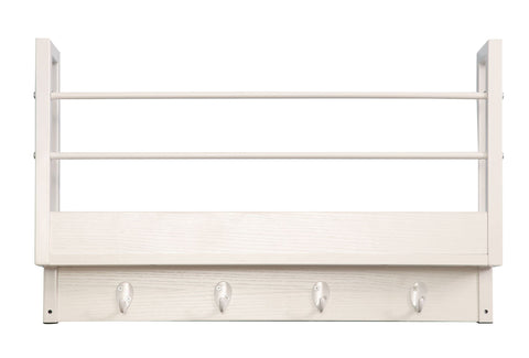 JJS Floating Book Shelf Coat Rack, Wall Mounted Storage Shelves with Coat Hooks Key Holder for Entryway Hallway Bathroom Living Room Bedroom, White, Set of 1