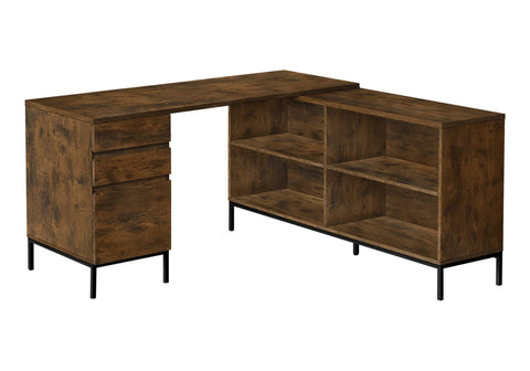 Monarch Specialties I 7490 Computer Desk, Home Office, Corner, Storage Drawers, 60" L, L Shape, Work, Laptop, Metal, Laminate, Brown, Black, Contemporary, Modern