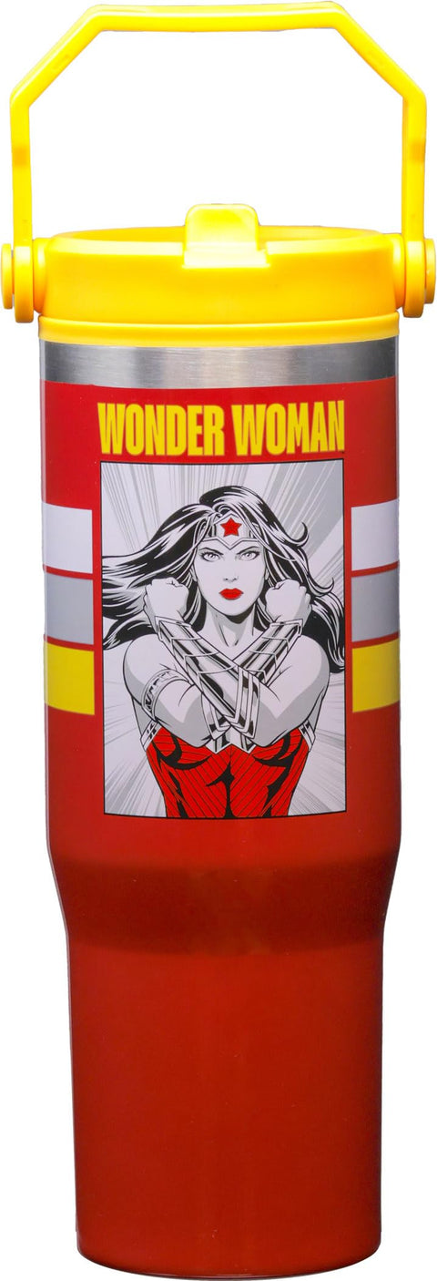 Spoontiques Wonder Woman Stainless Steel Water Bottle - 10" Tall, Twist Off Lid & Carrying Handle - Stainless Steel Outer Wall & Acrylic Inner Wall