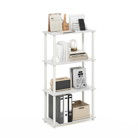 Furinno Turn-N-Tube Storage Shelves, 4-Tier Toolless Book Shelf, Corner Shelf, Toolless Open Shelves, for Organization and Storage, Living Room, Garage, Home Office, White