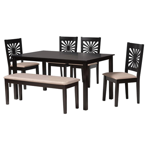 Baxton Studio Olympia Beige Fabric and Espresso Brown Wood 6-Piece Dining Set