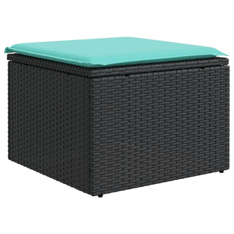 vidaXL Patio Stool with Cushion - Black PE Rattan Outdoor Ottoman - Sturdy Powder-Coated Steel Frame - Removable Blue Cushion Cover - 21.7"x 21.7"x 14.6"