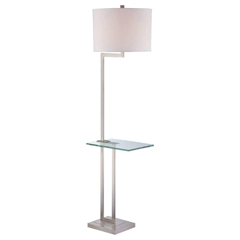 Lite Source LS-81746PS/WHT Rudko Floor Lamp with Tray Table, Polished Steel Finish, White Fabric Shade, 16.0" x 16.0" x 63.0"