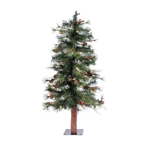 Vickerman 3' Mixed Country Alpine Artificial Christmas Tree, Warm White Dura-Lit® LED Lights - Faux Christmas Tree - Seasonal Indoor Home Decor