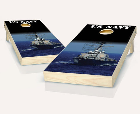 Navy Ship Cornhole Set - 2x4 Boards (Corn Filled Bags) - Include Case + Hole Lights + Score