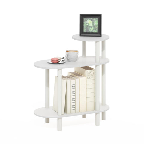 Furinno Turn-N-Tube Side Table, 3-Tier Narrow Sofa End Table with Oval Shelf, Night Stand, Bedside Table, Toolless Assembly, for Living Room, Bedroom, White