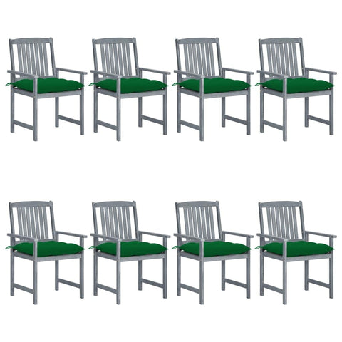vidaXL 8X Solid Acacia Wood Patio Chairs with Cushions Garden Outdoor Balcony Backyard Terrace Dining Dinner Lounge Seating Home Furniture Gray