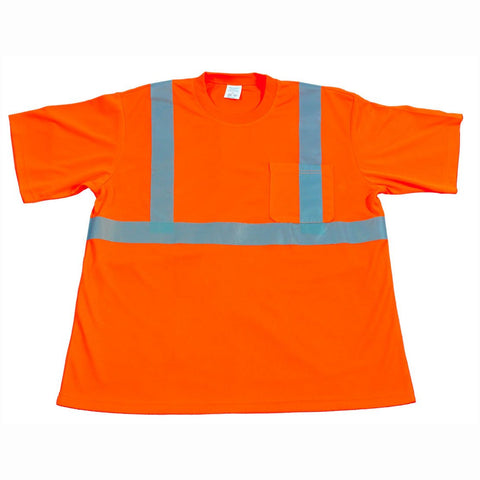 Petra Roc OTS2-M ANSI Class 2 High-Vis Wicking Birdseye Mesh 1-Chest Pocket Safety T-Shirt, Medium, Orange