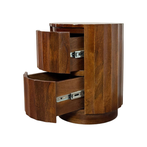 Harrison Groove 16 In x 21 In  Round Scallop Accent Table with Drawers - Chestnut