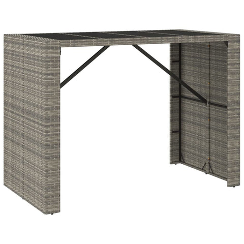 vidaXL Modern Patio Bar Table - Weather- Gray Poly Rattan with Glass Top - Perfect for Garden, Outdoors, Poolside, 57.1"x31.5"x43.3"