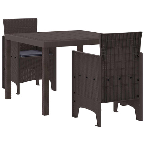 vidaXL Garden Dining Set 3 pcs Brown Polypropylene, Chill Outdoor Dining Set, Stylish Garden Furniture, Easy-to-Carry Seating, Tough Patio Table for Summer Fun