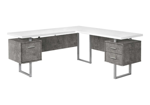 Monarch Specialties I 7618 Computer Desk, Home Office, Corner, Left, Right Set-up, Storage Drawers, 70" L, L Shape, Work, Laptop, Metal, Laminate, Grey, White