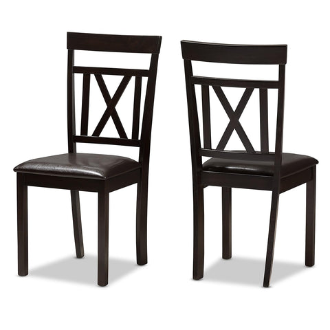 Baxton Studio Rosie Modern and Contemporary Dark Brown Faux Leather Upholstered Dining Chair Set Brown/Qty 2/Dark Wood/Contemporary/Faux Leather/Solid Rubber Wood/Foam