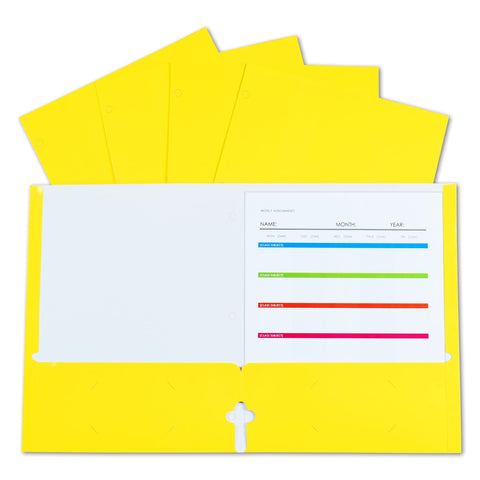 C-Line Laminated Paper, 3-Hole Punched, 2-Pocket Portfolio, Yellow, Box of 25 (CLI06316)