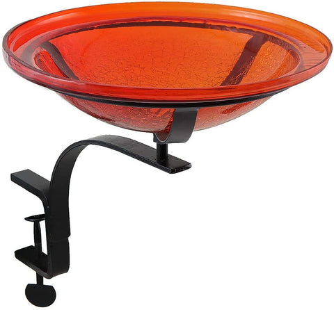 Oakestry CGB-09R-RM 12 Inch Red Crackle Rail Mount Bracket Birdbath