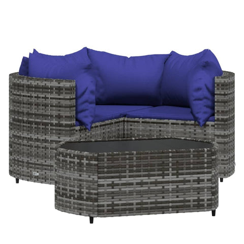 Revera 4-Piece Garden Sofa Set with Grey Polyrattan Cushions
