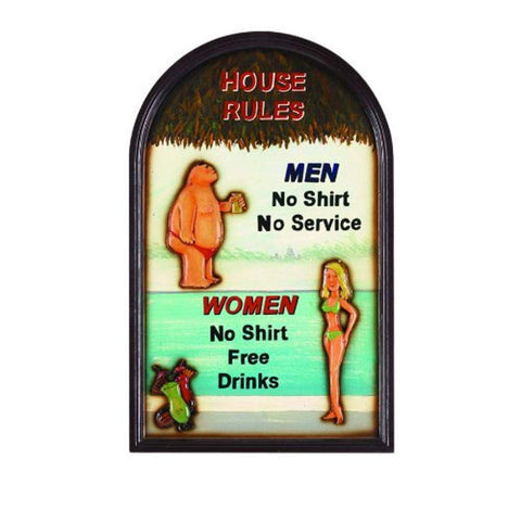 RAM Gameroom Products Outdoor Decor Sign, "House Rules"/"No Shirt"