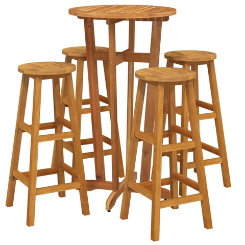 vidaXL Patio Bar Set 5 Piece, Outdoor Hightop Table and Chairs, Counter Height Desk, Pub Table Set for Porch Backyard, Farmhouse, Solid Acacia Wood Brown