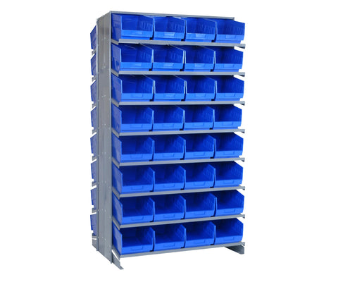 Quantum Storage Systems QPRD-207BL Solid Double Sided 16 Shelves 64 STORE-MORE Blue Bins 64" H x 36" W x 24" D