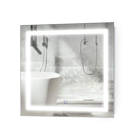 Krugg | Square 24 Inch X 24 Inch LED Bathroom Mirror | Lighted Vanity Mirror Includes Dimmer & Defogger | Wall Mount Vertical or Horizontal Installation