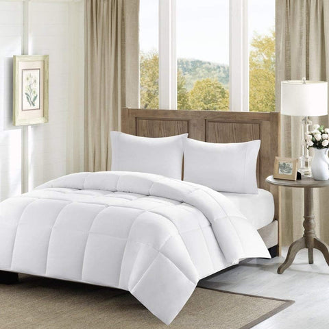 Oakestry 300TC 100% Cotton Comforter All Seasons Down Alternative Bedding Ultra Soft Box Quilted Breathable, Lightweight, Winfield, King/Cal King, White