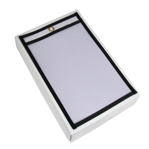 BOX USA Stitched Job Ticket Holders, Top Loading, 5 x 8", Clear with Black Edging, Reusable Vinyl, Double-Sided Dry Erase, Use to Protect and Store Documents for Office and Warehouse, Case of 25