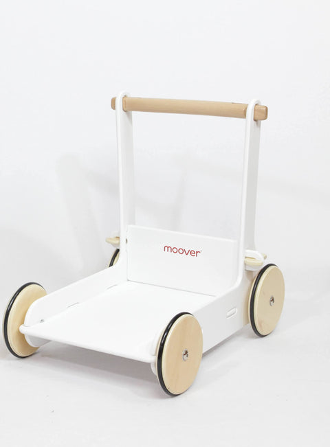 Moover Wooden Toy Baby Walker with Shock Absorbing Rubber Wheels, in White Intended for Children 12 Month+