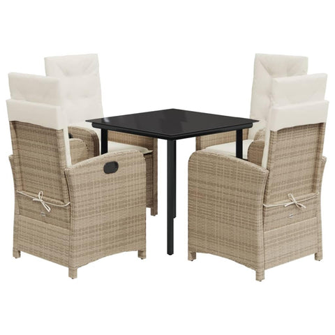 vidaXL - 3 Piece Patio Dining Set with Cushions and Tempered Glass Table - Beige Poly Rattan - Adjustable Garden Chairs