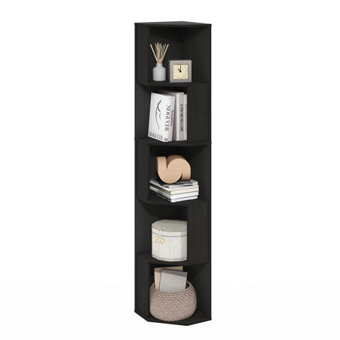Furinno ECON Corner Shelf, 5-Tier Corner Book Shelf, Standing Storage Shelves, Cube Display Rack, Bookshelf, for Organization and Storage, Living Room, Home Office, Espresso