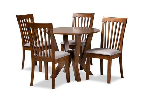 Baxton Studio Marian Modern and Contemporary Grey Fabric Upholstered and Walnut Brown Finished Wood 5-Piece Dining Set