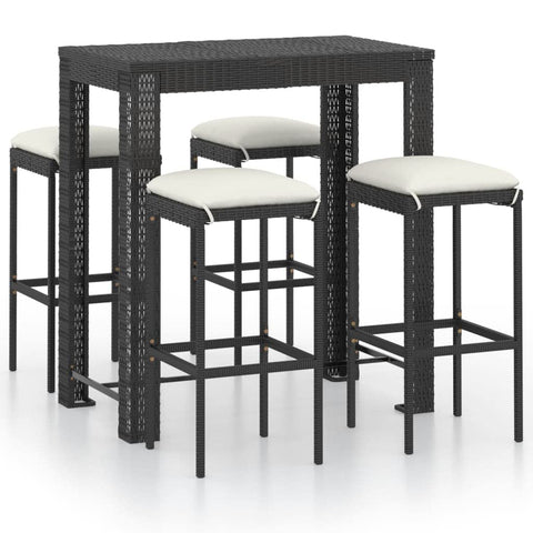 vidaXL Patio Bar Set 5 Piece, Bistro Set for Outdoor Porch Yard, Bar Stool with Cushions, Bistro Table, Farmhouse Modern Style, Poly Rattan Black