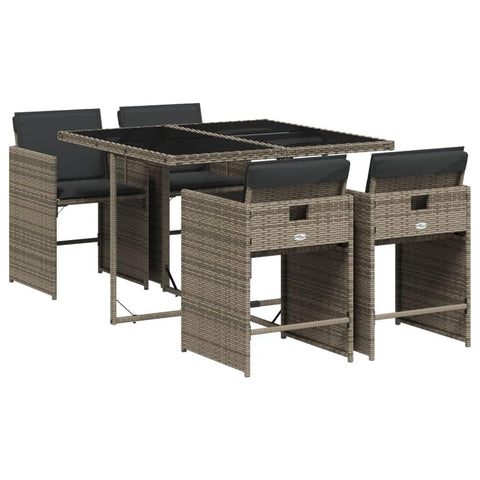 vidaXL Garden Dining Set 5 Pieces with Grey Polyrattan Cushions