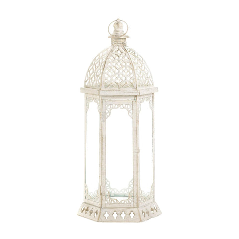 Zingz & Thingz Graceful Distressed White Candle Lantern Large