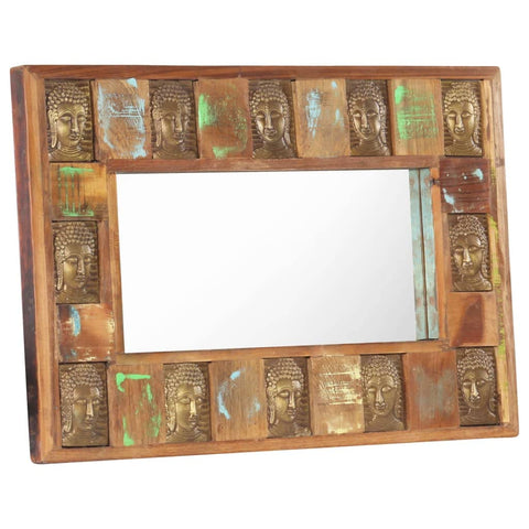 vidaXL Wooden Mirror with Buddha Cladding, 31.5"x19.7", Solid Reclaimed Wood, Handmade Rectangular Wall-Mounted Mirror, Unique Decorative Art Piece for Living Room, Bedroom or Hallway.