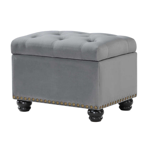 Convenience Concepts Designs4Comfort 5th Avenue Storage Ottoman 24" - Contemporary Foot Stool and Seat with Hinged Lid for Living Room, Dining Room, Office, Den, Gray Velvet