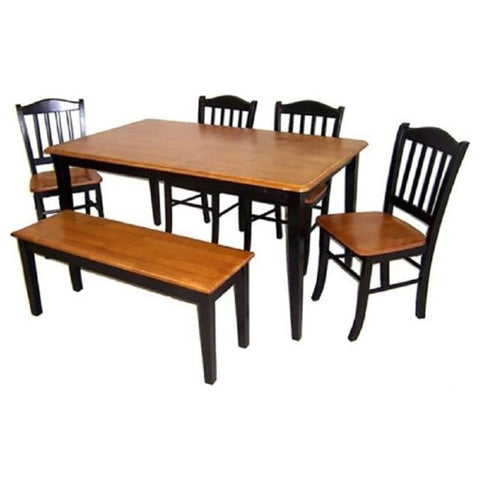 Oakestry Shaker 6 Piece Dining Set Black Oak Solid Wood Table Four Chairs Bench Classic Farmhouse Style Kitchen Furniture Durable Spacious Comfortable Family Dining Room Traditional Country Design