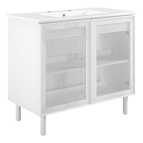 Modway EEI-6678-WHI-WHI Calla 36" Perforated Metal Bathroom Vanity, White White