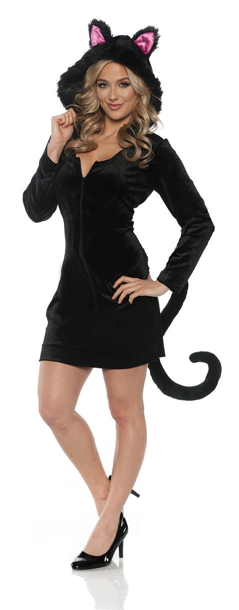 UNDERWRAPS Women's Hooded Black Cat Costume - Mini Dress w/Tail, X-Large